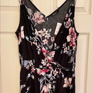 Reitmans - Spaghetti strap faux wrap dress, black with floral print, size Large